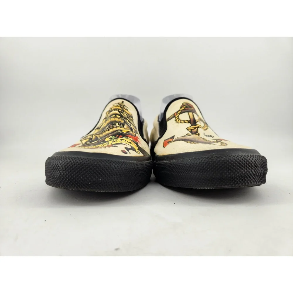 Converse Sailor Jerry Slip On Skidgrip Shoes Mens 10 Cream Tattoo Design Anchor